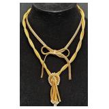 2 Vintage Braided Fashion Necklaces - Bow & Tassel