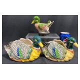 3 Vintage Ceramic Duck Figure Planters