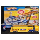 Hot Wheels Double-Shift Raceway Set & Hauler