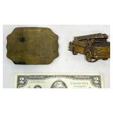 2 Vntg Fire Dept-Themed Belt Buckles - Fire Truck