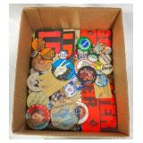Box Lot Vntg Political & Novelty Buttons, Posters