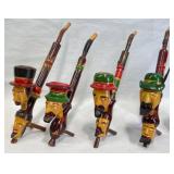 4 Hand-Carved Wooden Folk Art Tobacco Pipes