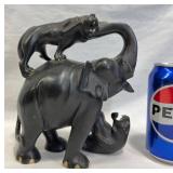 Carved Elephant Attacked by Lions Sculpture