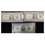 3 U.S. Silver Certificates - $1 & $5