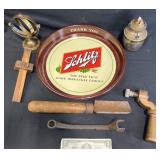 Vintage Tools, Brass Oil Lamp, Schlitzï¿½ Beer Tray