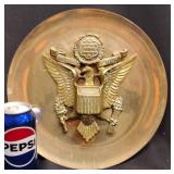 Vntg Brass Plate w US Army Eagle Cap Emblem