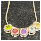 Sterling Silver Necklace w 5 Gemstone Pendants