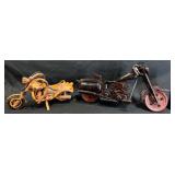 2 Handcrafted Wooden Motorcycle Models