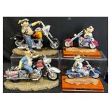 4 Hog on a Hog Biker Pig Figurines