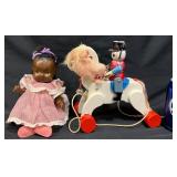 Vintage Wooden Horse Pull Toyï¿½& Baby Doll