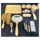 Vintage Celluloid Vanity Set w Working Clock