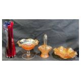 Vintage Swung Vase & Carnival Glass Pieces