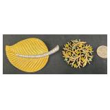 KJL & Lisner Signed Leaf & Floral Brooches
