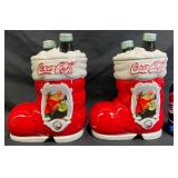 2 Coca-Colaï¿½75th Annivï¿½Santa Boot Cookies Jars