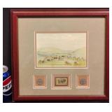 Framed Art w Buffalo Nickels & Buffalo Stamp