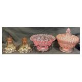 Vintage Pink Depression Glass - Candlesticks+