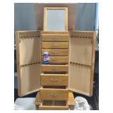 Wooden Jewelry Armoire w Vanity Mirror