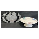 Lenox Rooster Trivet & Lenox Garden Cake Stand