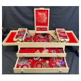Vintage Jewelry Box w Assorted Fashion Jewelry
