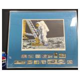 First Man on Moon Signed Art Print w Stamps