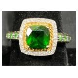 14K Gold Ring w Emerald & Diamond Accents Sz 9