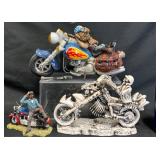 3 Whimsical Resin Motorcycle Figurines