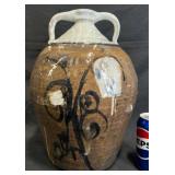 Vntg Double-Handled Stoneware Pottery Jug