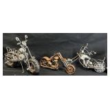 3 Handcrafted Wire & Metal Motorcycle Sculptures