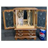 Etched Jewelry Box w Jewelry, Some Silver