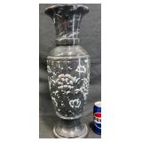 20" Black Marble Vase w Floral Design