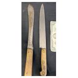 2 Vintage Carbon Steel Butcher Knives