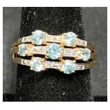 14K Gold Ring w Aquamarine & Diamond Accents Sz 8