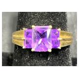 14K Gold Ring w Large Cushion Cut Amethyst Sz 9