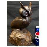 Vintage Wooden Horned Owl Sculpture
