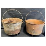 2 Antique Cast Iron 3-Legged Bean Pots
