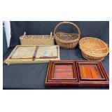 Bamboo Trays & Wicker Baskets Lot
