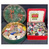 2 Tin Boxes w Vintage Buttons, Sewing Supplies