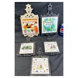 5 Vintage Metal & Tile Trivets