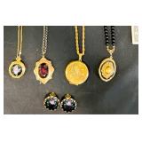 4 Vintage Locket Necklaces & Pair of Earrings