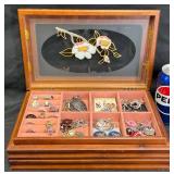 Etched Glass Jewelry Box w Fashion Jewelry