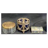 3 Trinket Boxes - Brass, Silver & Abalone