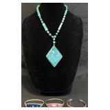 Turquoise Necklace w Silver Bracelets Set