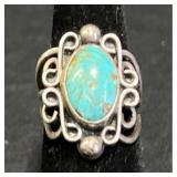 Sterling Silver Ring w Turquoise & Filigree Sz 5.5