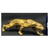 Vintage Brass Prowling Panther Sculpture, Red Eyes