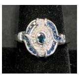 14K White Gold Ring w Sapphire & Diamonds