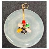 14K Gold Jadeite Pendant w Multicolor Stones