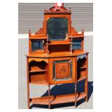 Antique Buffet Display Hand Carved Beveled Glass