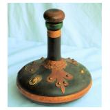 Vintage Leather Covered Bottle w Brass From Italy