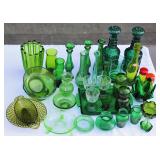 Green Glass Lot Vintage Depression Mid Century