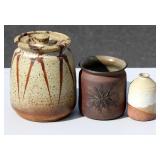 3 Pottery Art Pieces One Cannister